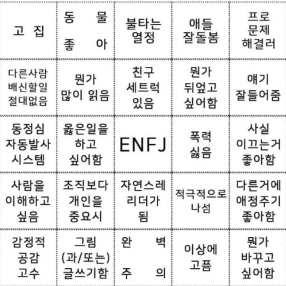 ENFJ MBTI 성격 유형 취향 mbti짤 mbti짤방 mbti타입