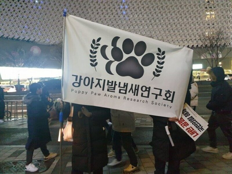 윤석열 탄핵 시위 깃발 강아지 발냄새 연구회 민주주의 깃발시위 센스