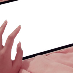 태블릿 여자 손 핑크 화면 모니터